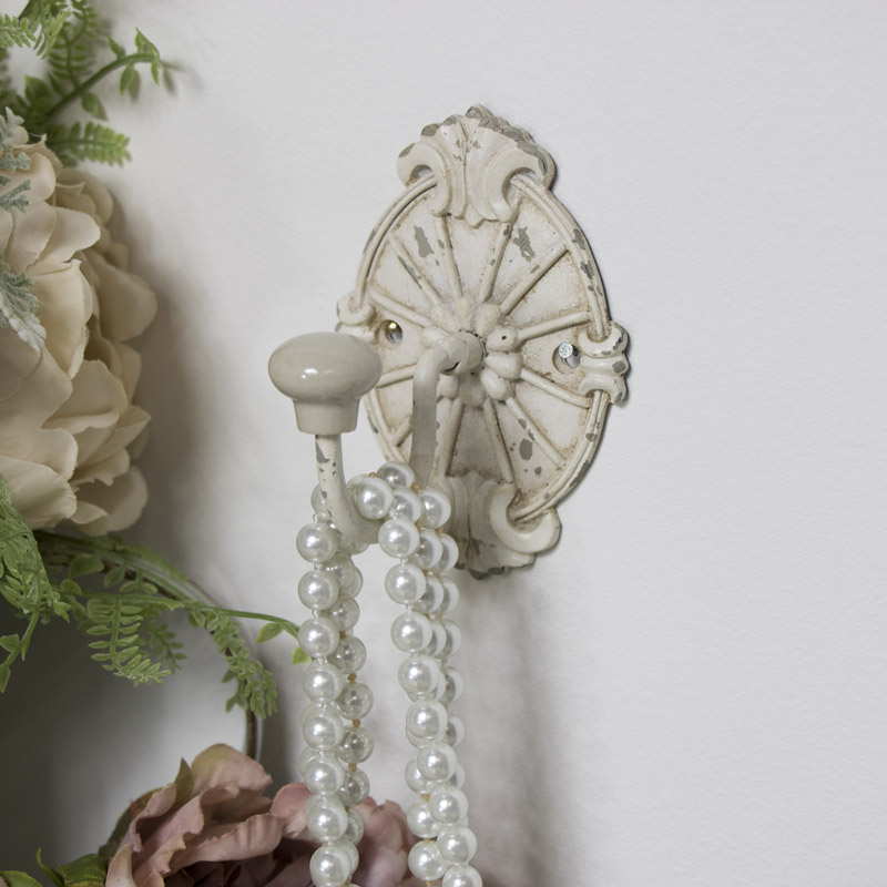 Single Cream Oval Rustic Ornate Wall Mounted Hook 