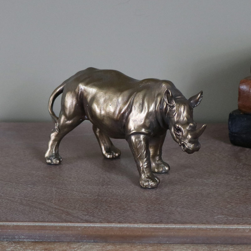 Small Bronzed Standing Rhino Ornament