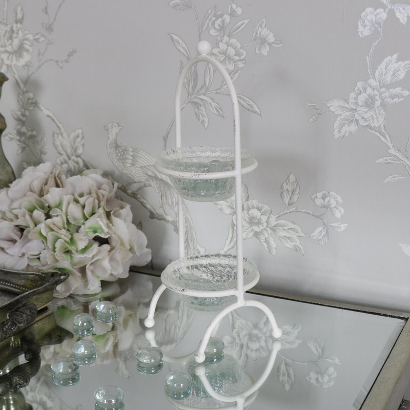 Small Cream Metal 2 Tier Glass Bowl Holder