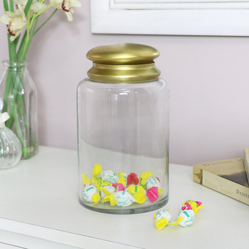 Tall Glass Sweet Jar with Bronze Lid