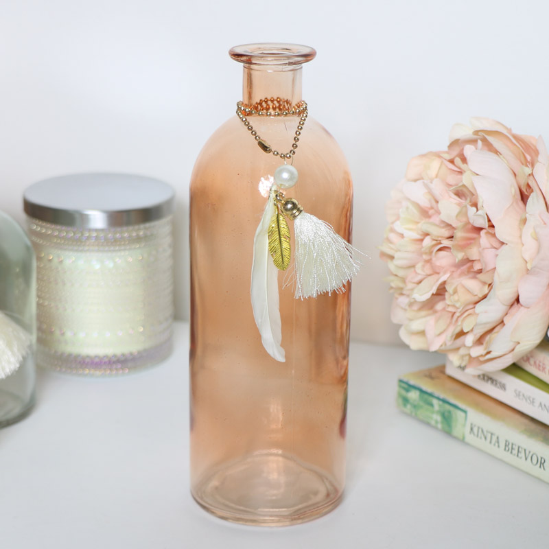 Tall Orange Glass Bottle Vase