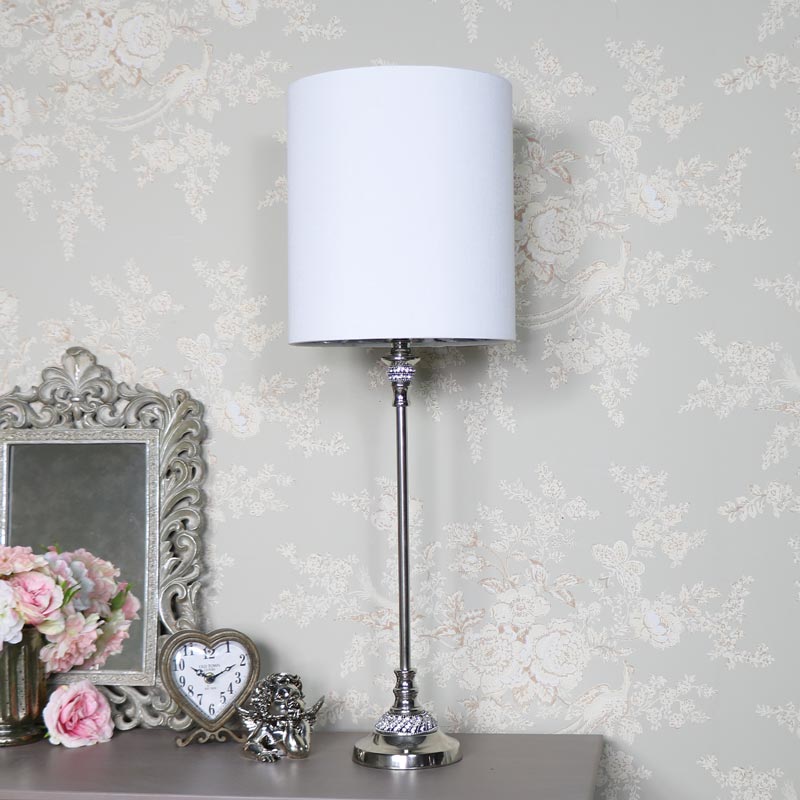 Tall Silver Diamante Table Lamp