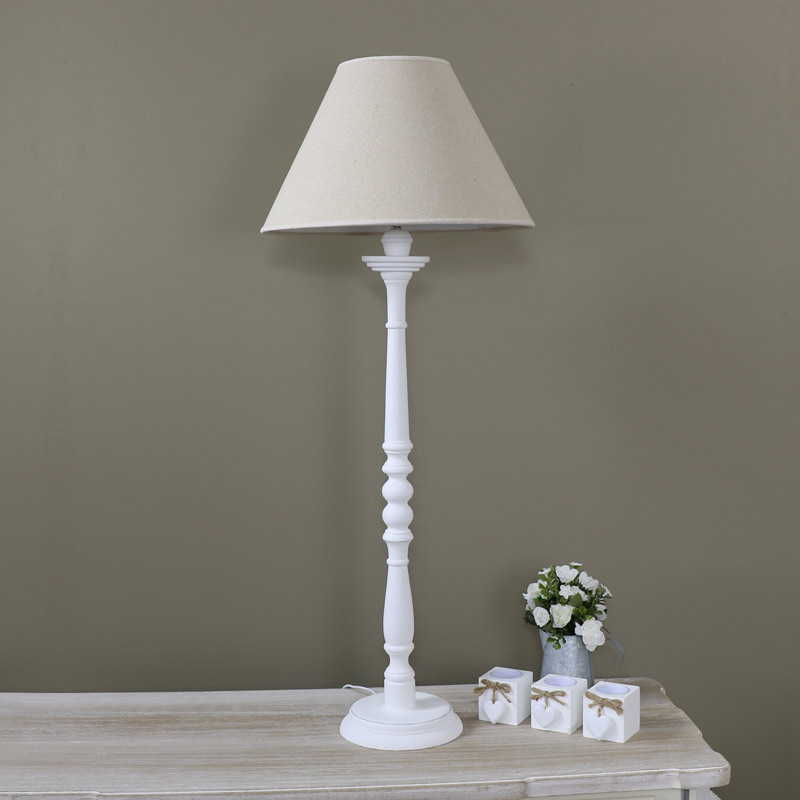 Tall White Table Lamp - White Lamp with Shade