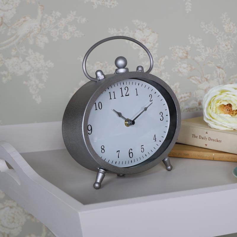 Vintage Silver Oval Mantel Clock