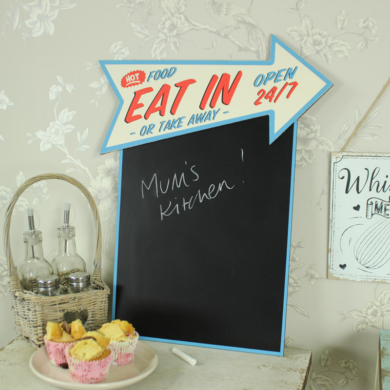 Wall Mounted Retro 'Eat In' Arrow Chalkboard