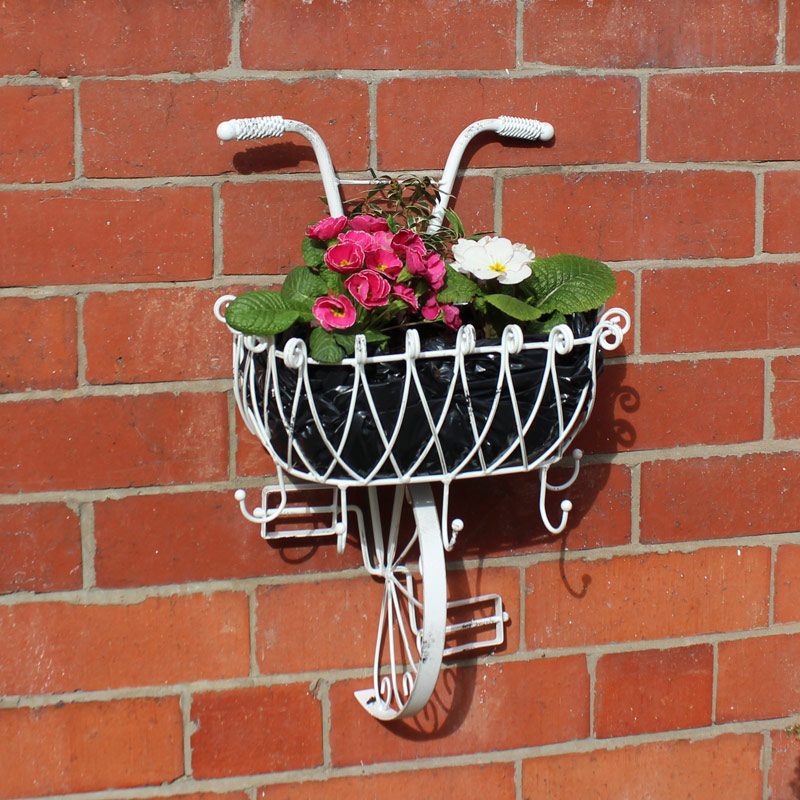 White Metal Bicycle Basket Wall Planter