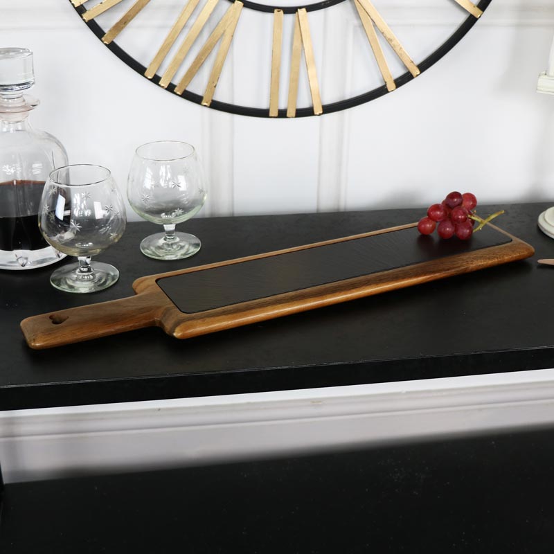 Wooden Acacia & Slate Serving Board with Handle