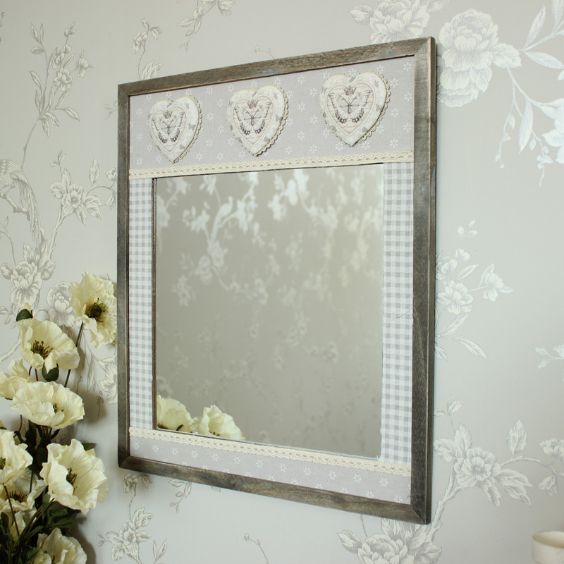 Wooden Gingham Heart Butterfly Wall Mirror