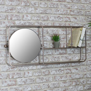 Brass Industrial Mirrored Wall Shelving Unit