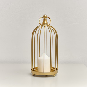 Gold Metal Birdcage Candle Holder