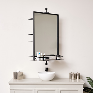 Black Rotating Storage Shelf Wall Mirror