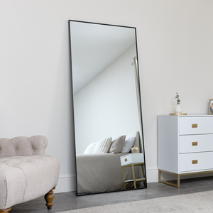 Large Black Thin Framed Leaner Mirror