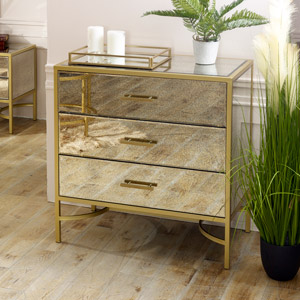 Mirrored dresser deals with gold trim