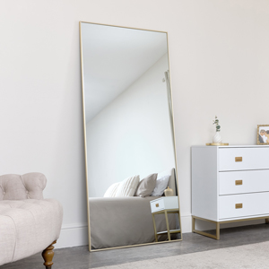 Large Gold Thin Framed Leaner Mirror