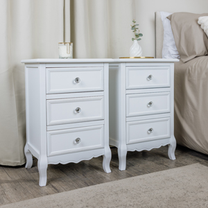White Pair of Pink 3 Drawer Bedside Tables