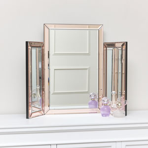 Pink Glass Art Deco Rectangle Triple Mirror