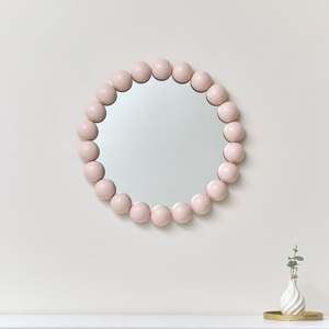 Round Pink Bobble Bobbin Wall Mirror 60cm x 60cm