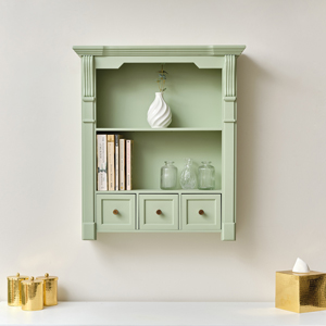 Sage Green Wooden Wall Shelf Unit