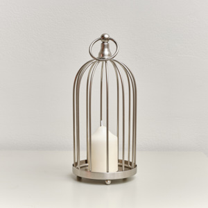 Silver Metal Birdcage Candle Holder