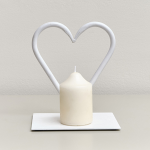 White Love Heart Shaped Candle Holder Stand 